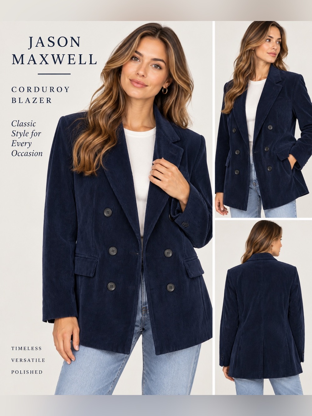 Jason Maxwell Navy Corduroy Double Breasted Blazer Women’s XL